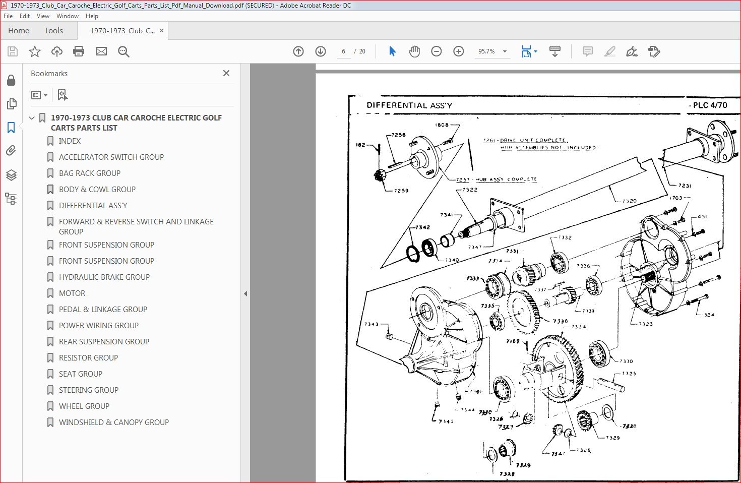 19701973 Club Car Caroche Electric Golf Carts Parts List Manual PDF