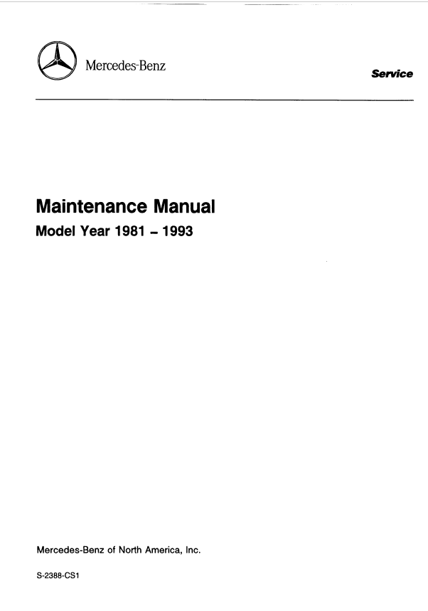 Mercedes Benz Series 107 123 124 126 129 140 201Maintenance Repair