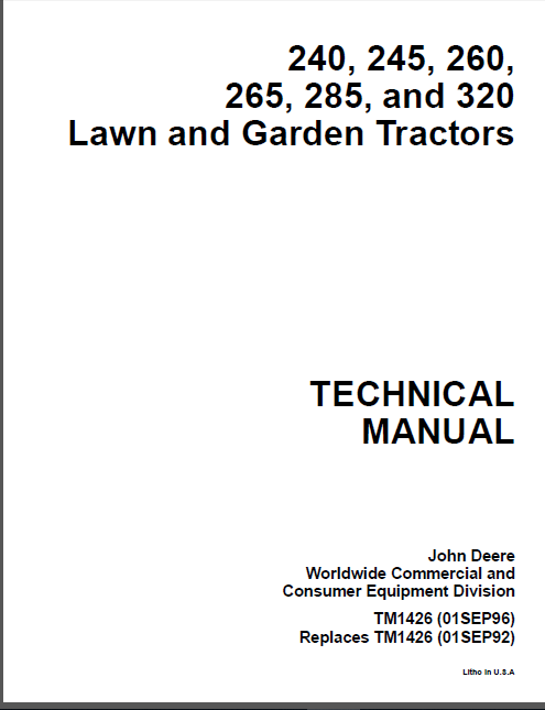 John Deere 240, 245, 260, 265, 285, and 320 Lawn and Garden Tractor - Parts  Catalog