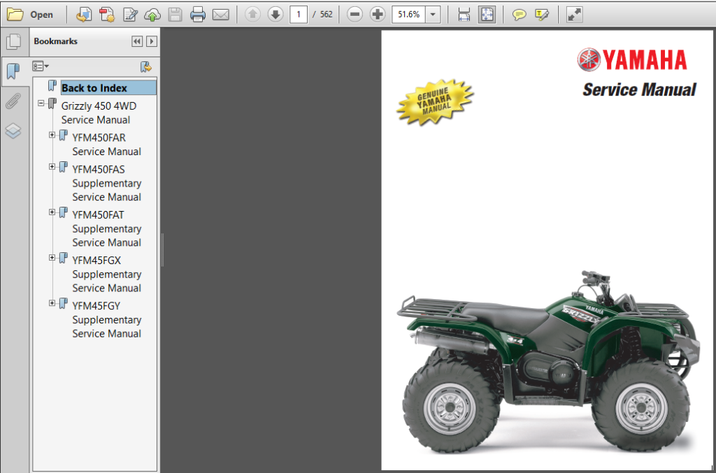 Yamaha Grizzly 450 ATV Shop Manual 2003-2014 - PDF DOWNLOAD