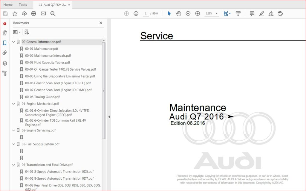 Audi Q7 2015 2019 Complete Service Repair Manual Download