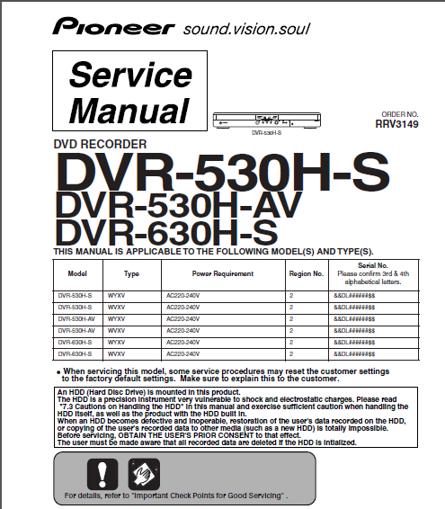 Pioneer Dvr-530h-s 630h-s Service Repair Guide download - HeyDownloads - Manual Downloads