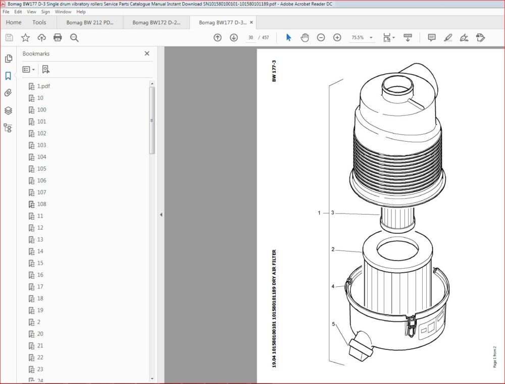 Bomag BW177 D3 Single drum vibratory rollers Service Parts Catalogue