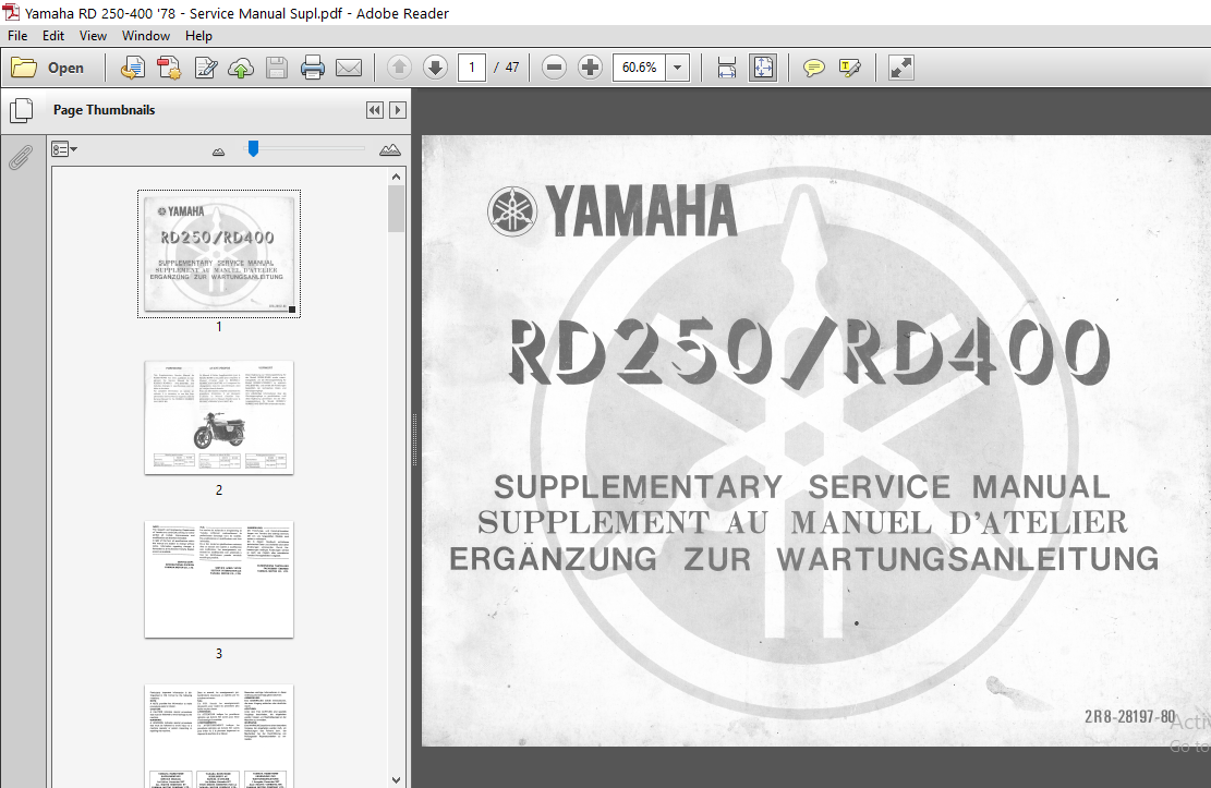 Yamaha Rd250 Rd400 Rd 250 400 76 79 Service Repair Workshop Manual 