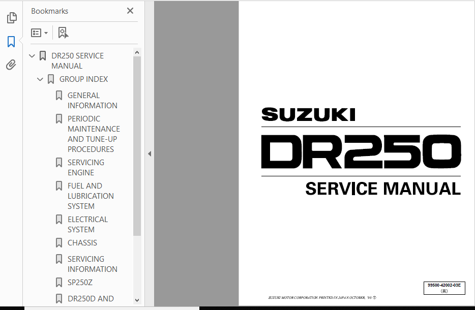 Suzuki Dr250 Dr 250 Sp250 19821985 Service Repair Manual PDF