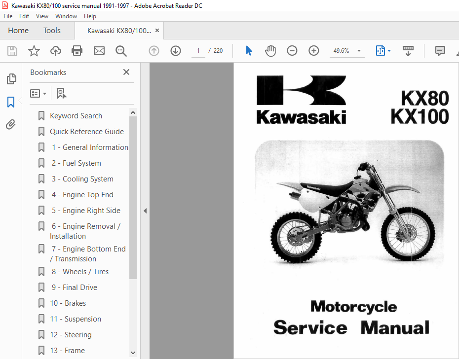 K144 KX100 MOTORCYCLE SERVICE MANUAL 99924 1219-01 KAWASAKI 1998 KX80 
