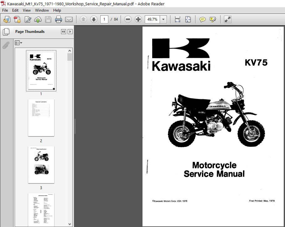 Kawasaki Mt1 Kv75 19711980 Service Repair Manual PDF