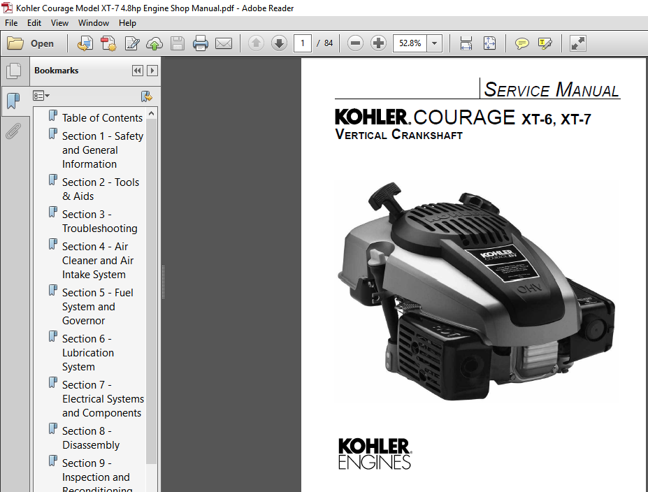 Kohler Courage Engines Workshop Service Manuals 