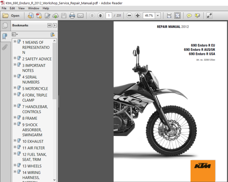 Ktm 690 Enduro R 2012 Service Repair Manual PDF Download
