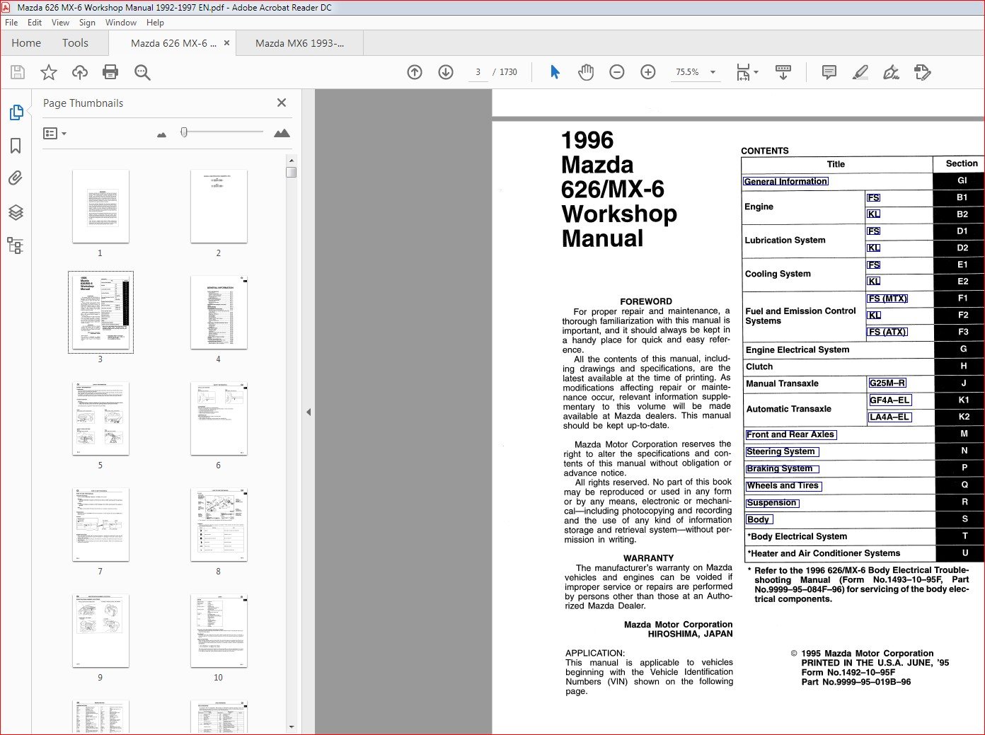 Mazda 626 Mx 6 1992 1997 Service Repair Manual PDF DOWNLOAD