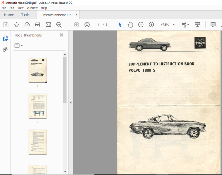 Volvo P1800 Owners Manual PDF Download HeyDownloads Manual Downloads