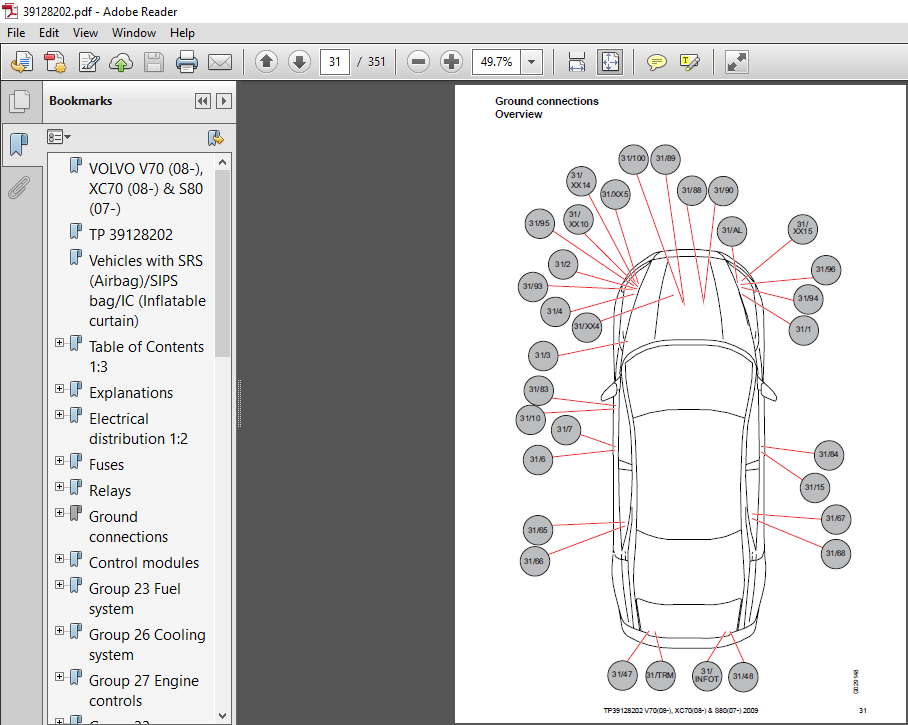 Volvo V70 Xc70 S80 2009 Electrical Wiring Diagram Manual PDF Download