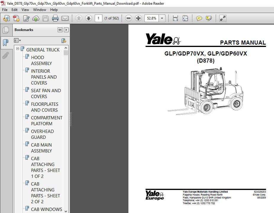 Yale D878 Glp70vx Gdp70vx Glp60vx Gdp60vx Forklift Parts Manual Pdf Download Heydownloads Manual Downloads