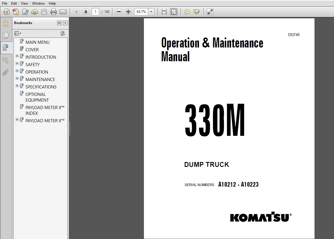 Komatsu 330M Dump Truck Operation & Maintenance Manual SERIAL NUMBERS