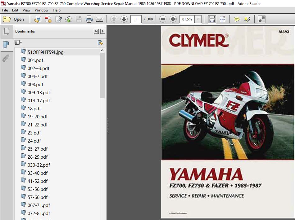 Yamaha FZ700 FZ750 FZ-700 FZ-750 Complete Workshop Service Manual 1985 - 1988 - PDF DOWNLOAD - HeyDownloads - Manual Downloads
