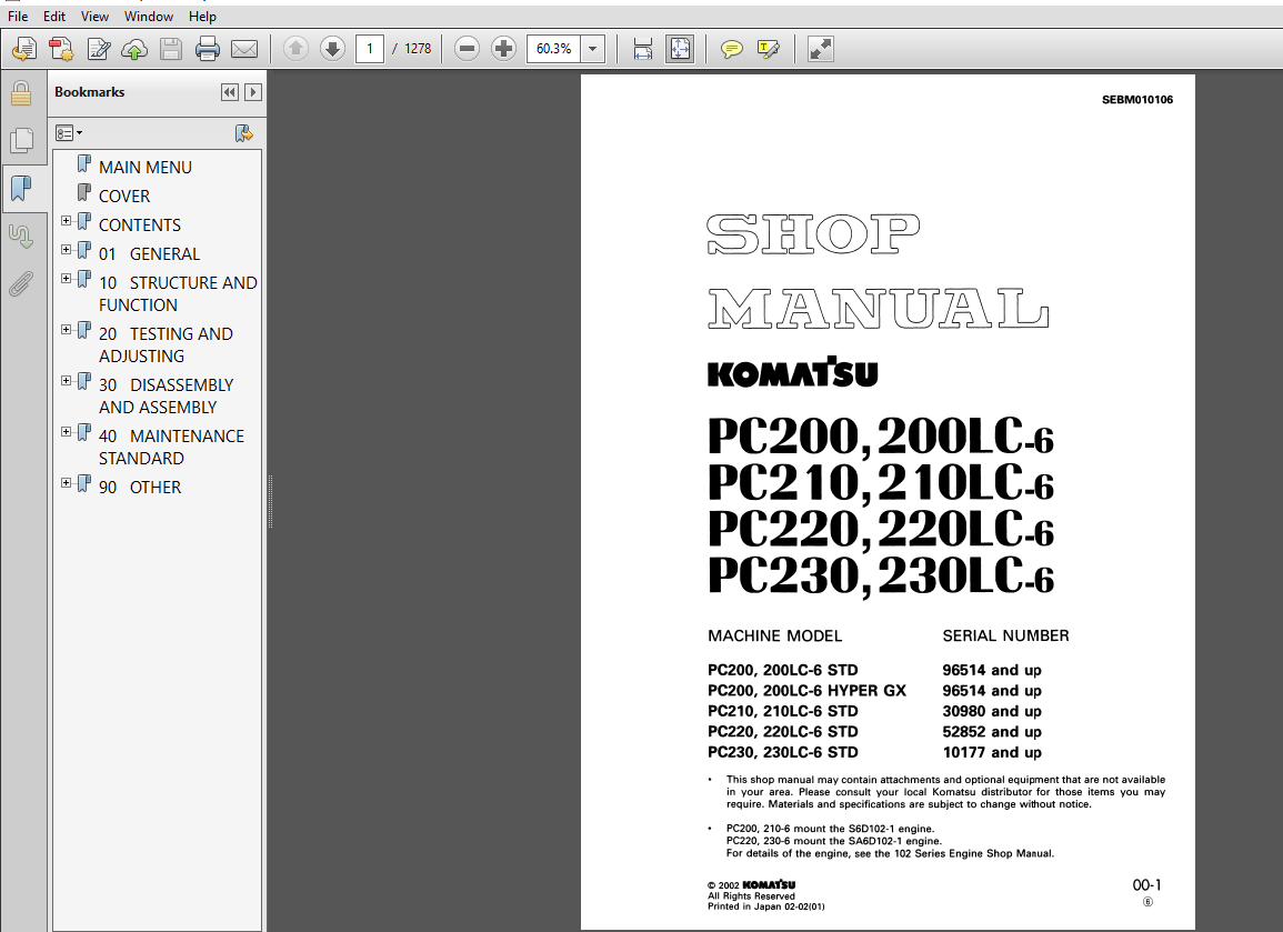 KOMATSU PC 210 SERVICE MANUAL PDF FREE DOWNLOAD 2020 visual data 6