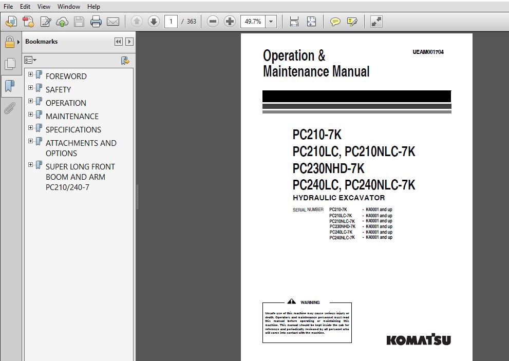KOMATSU PC 210 SERVICE MANUAL PDF FREE DOWNLOAD 2020 visual data 5