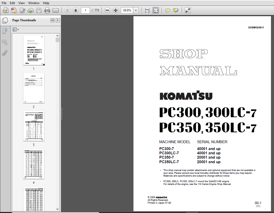 KOMATSU PC300,300LC-7 PC350,350LC-7 SERVICE REPAIR MANUAL (SN:40001 & UP,SN:20001 & UP) - PDF