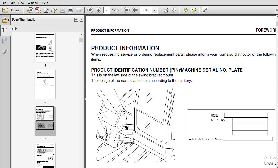 KOMATSU PC78MR6 HYDRAULIC EXCAVATOR OPERATION & MAINTENANCE MANUAL (SN4001 & UP) KOMATSU