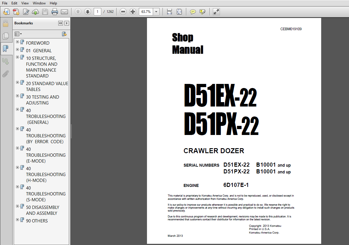 Komatsu D51EX-22 D51PX-22 Dozer Service Repair Shop Manual 