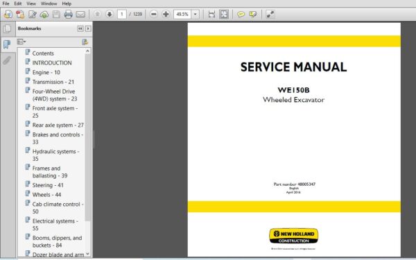 New Holland WE150B Wheeled Excavator Service Repair Manual (48005347 ...