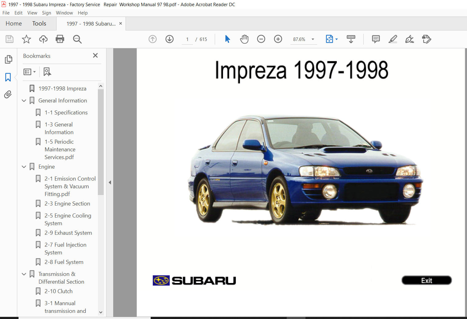 1997 1998 Subaru Impreza Factory Service Repair Manual PDF