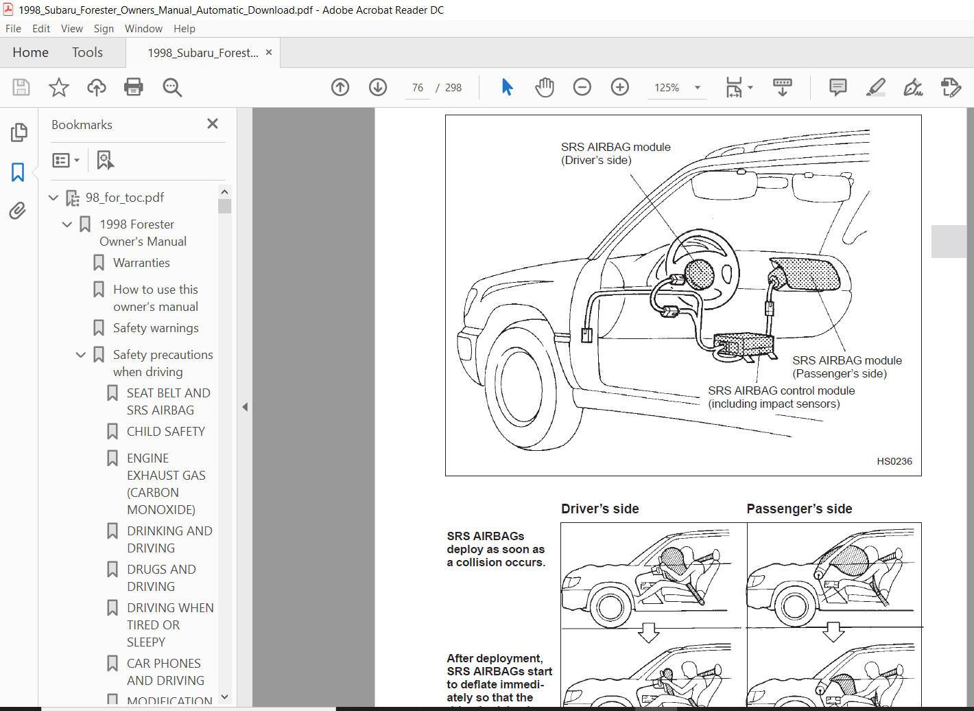 1998 Subaru Forester Owners Manual PDF DOWNLOAD HeyDownloads Manual Downloads