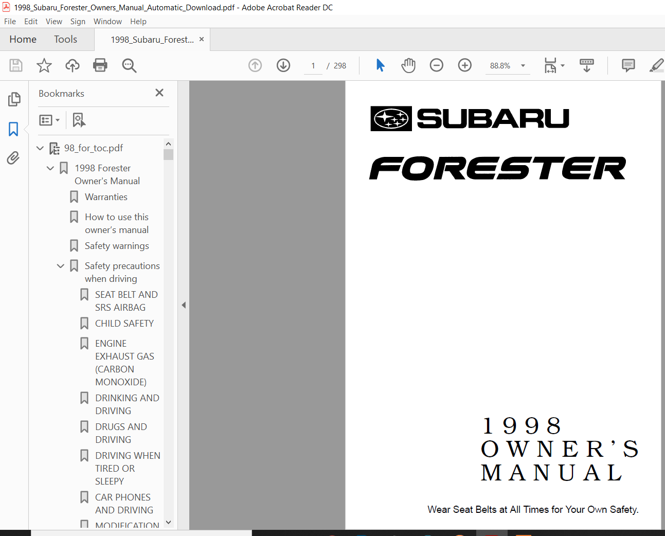 1998 Subaru Forester Owners Manual PDF DOWNLOAD HeyDownloads