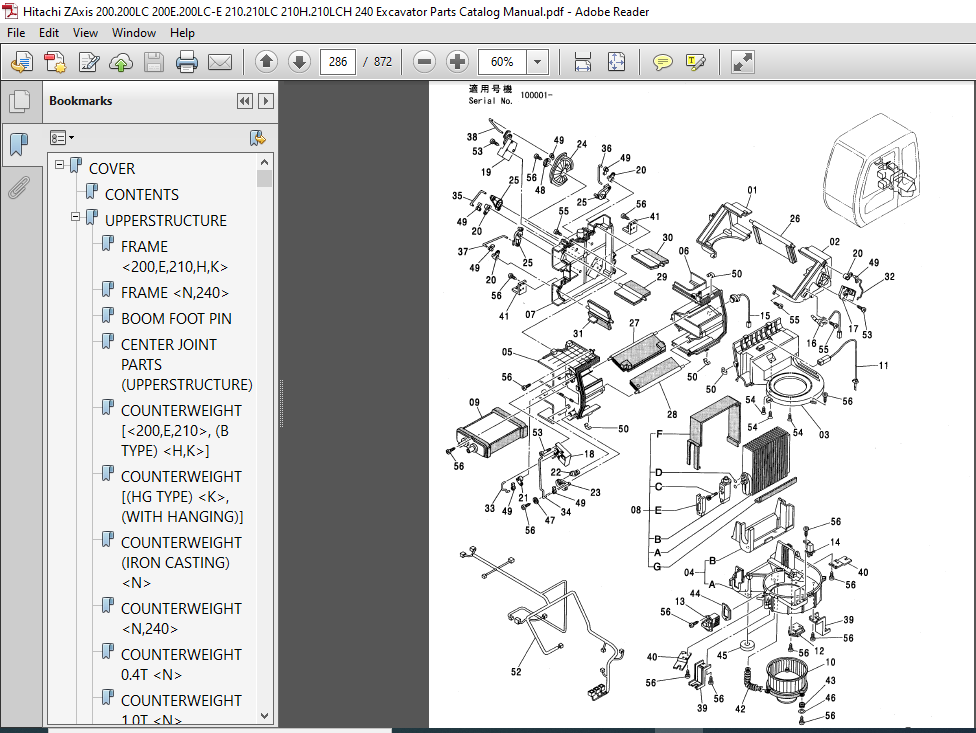Hitachi Zaxis 200LC-E 210LC H/K Components parts manual 