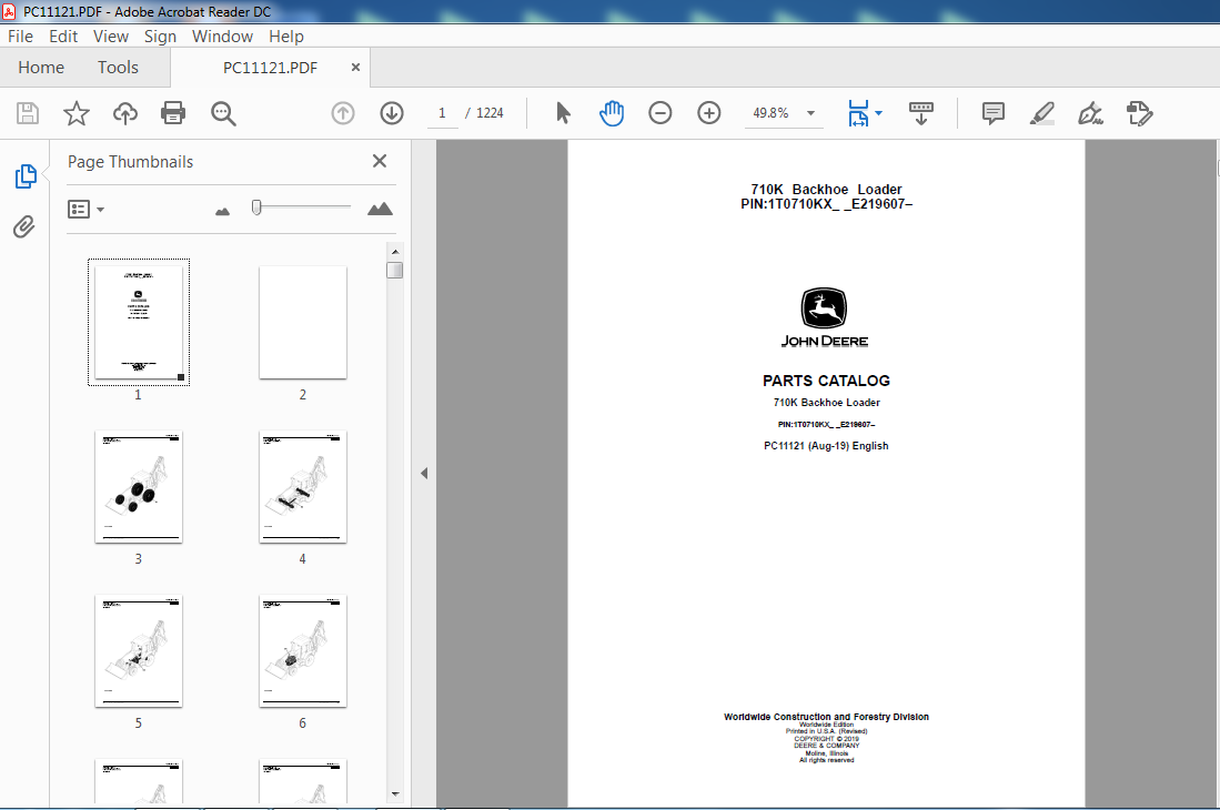 John Deere 710k Backhoe Loader Parts Catalog+ Operation&Test + Service ...