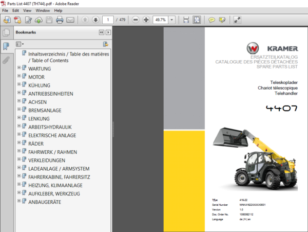 Kramer Telehandler 4407 Spare Parts List Manual - PDF DOWNLOAD ...
