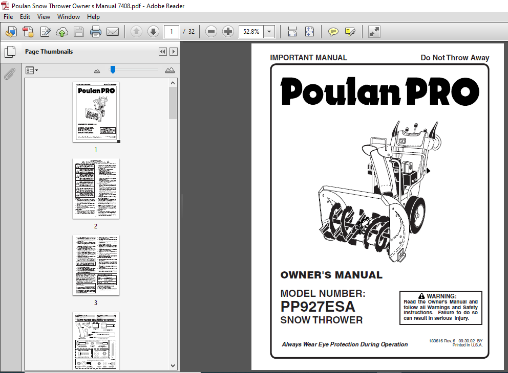 Poulan PRO Thrower Owner