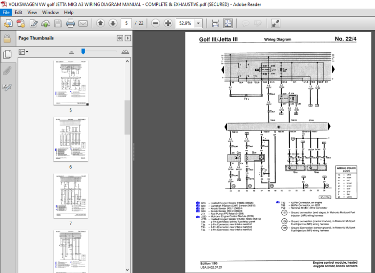 VOLKSWAGEN VW golf JETTA MK3 A3 WIRING DIAGRAM MANUAL PDF