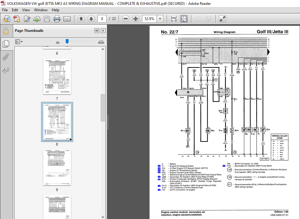 Volkswagen Vw Golf Jetta Mk3 A3 Wiring Diagram Manual Pdf Download Heydownloads Manual Downloads