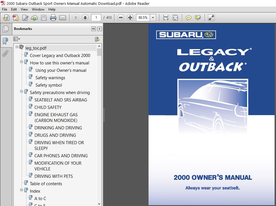 2000 Subaru Outback Sport Owners Manual - PDF DOWNLOAD - HeyDownloads