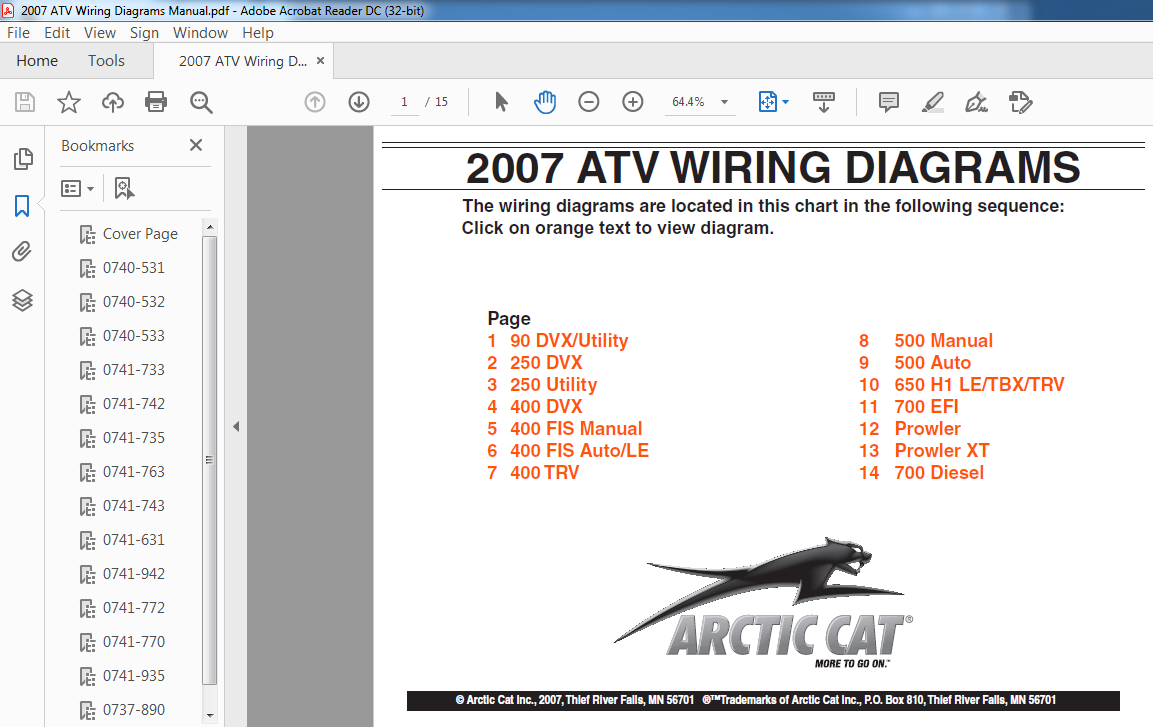 2007 Arctic Cat ATV Wiring Diagrams Manual PDF DOWNLOAD