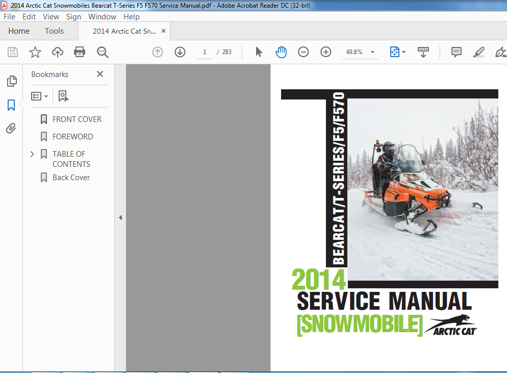 2014 Arctic Cat Snowmobiles Bearcat T Series F5 F570 Service