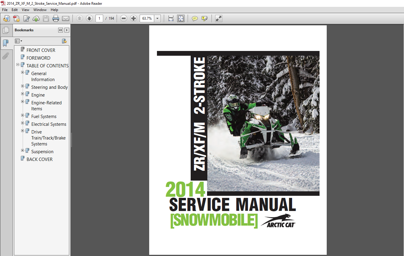 Details about   Arctic Cat 2014 ZR XF M Snowmobile  Service Manual Library 