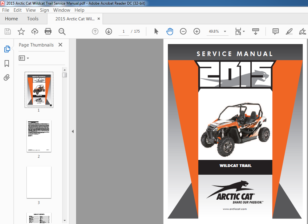 Arctic Cat 2015 ATV Wildcat Trail Limited XT service manual in 3-ring binder 