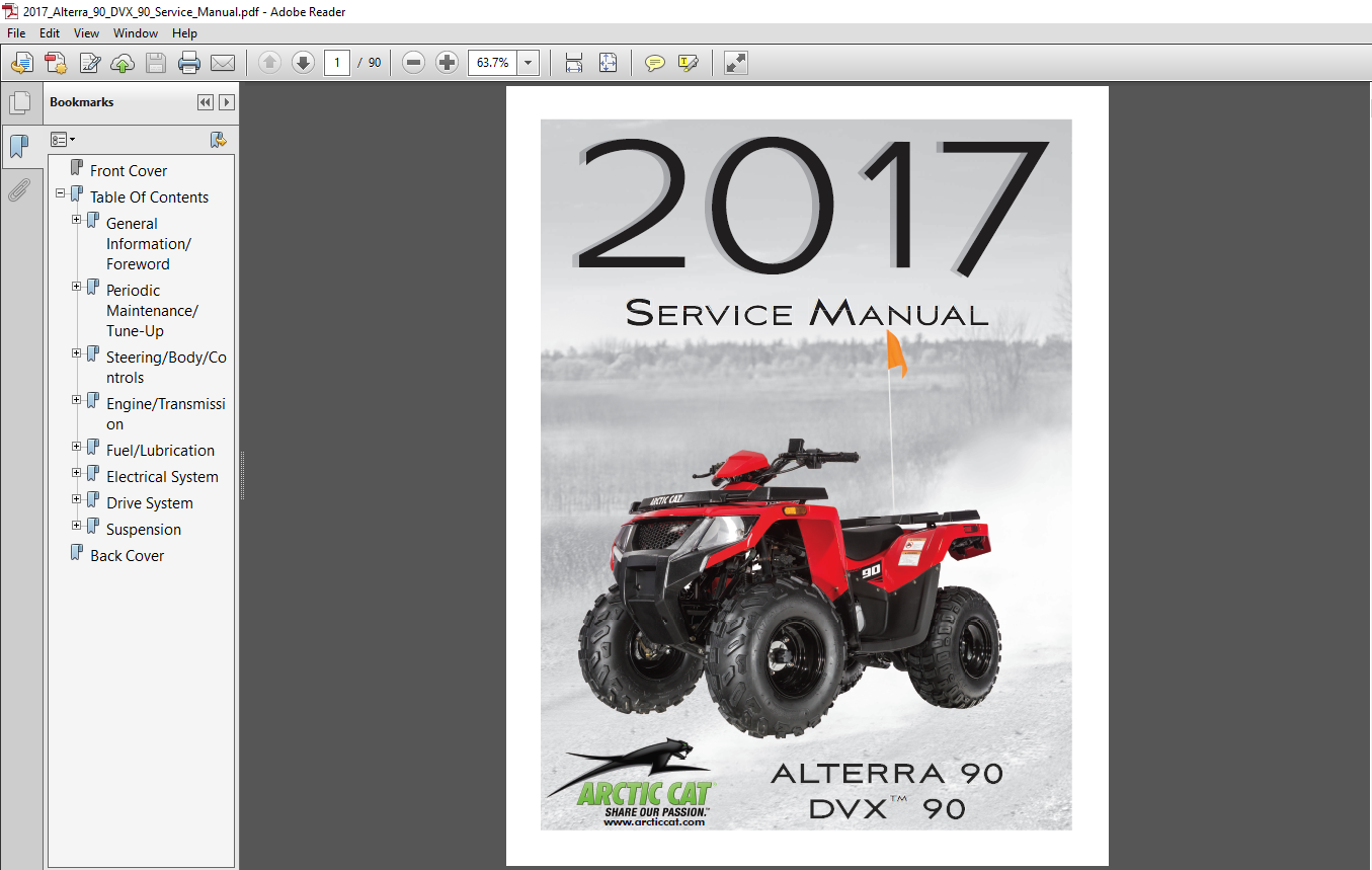 150 service manual on CD DVX 90 2017 Arctic Cat ATV Alterra 90 