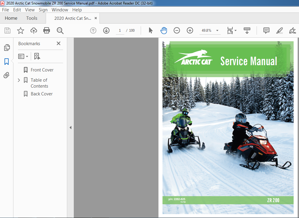 Printed Arctic Cat ZR 200 2020 New Service Manual 2262-825 