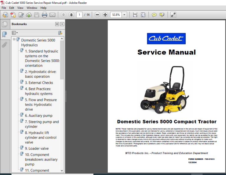 Cub Cadet 5000 Series Compact Tractor Service Repair Manual PDF
