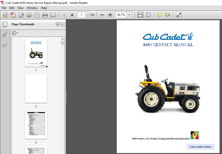 Cub Cadet 8454 Series Service Repair Manual PDF DOWNLOAD