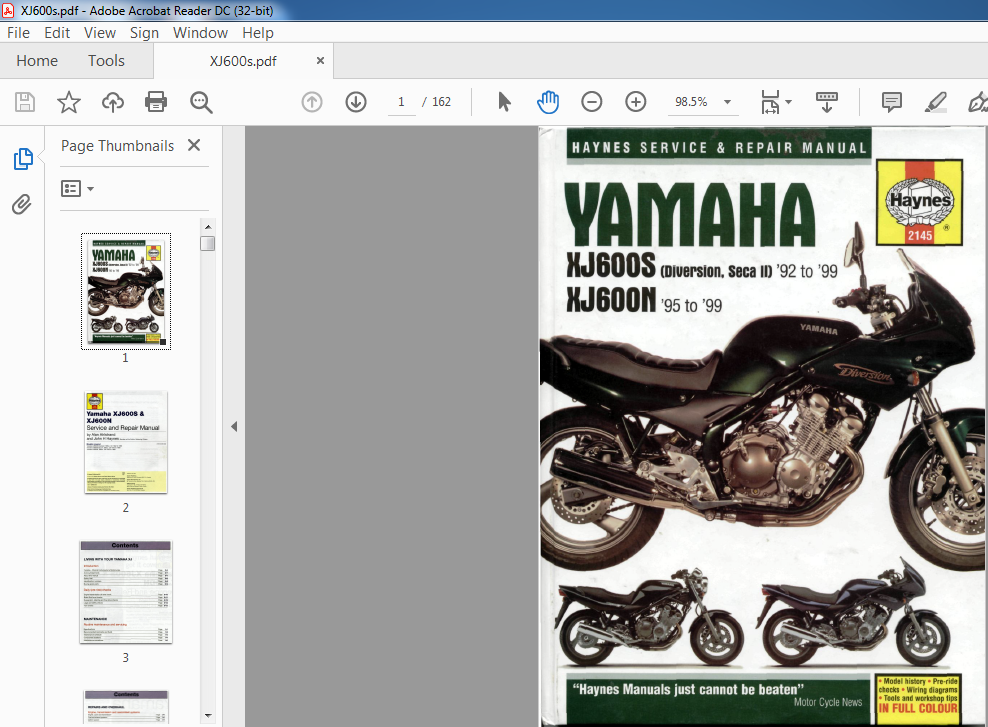 Workshop Manual on CD Yamaha XJ 600 RL 