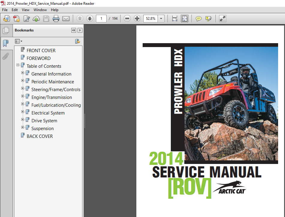 2014 Arctic Cat Prowler HDR Service Manual PDF DOWNLOAD
