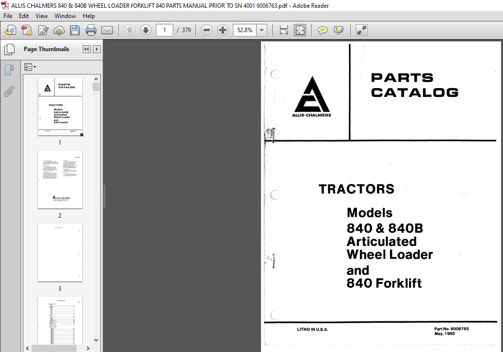 Details about   Parts Manual Allis Chalmers TL-14D Wheel Loader 