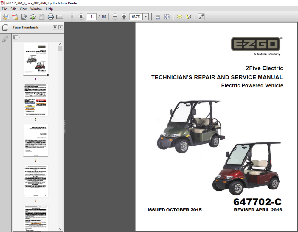 EZGO 2FIVE ELECTRIC 2PASSENGER 4PASSENGER SERVICE MANUAL(ELECTRIC