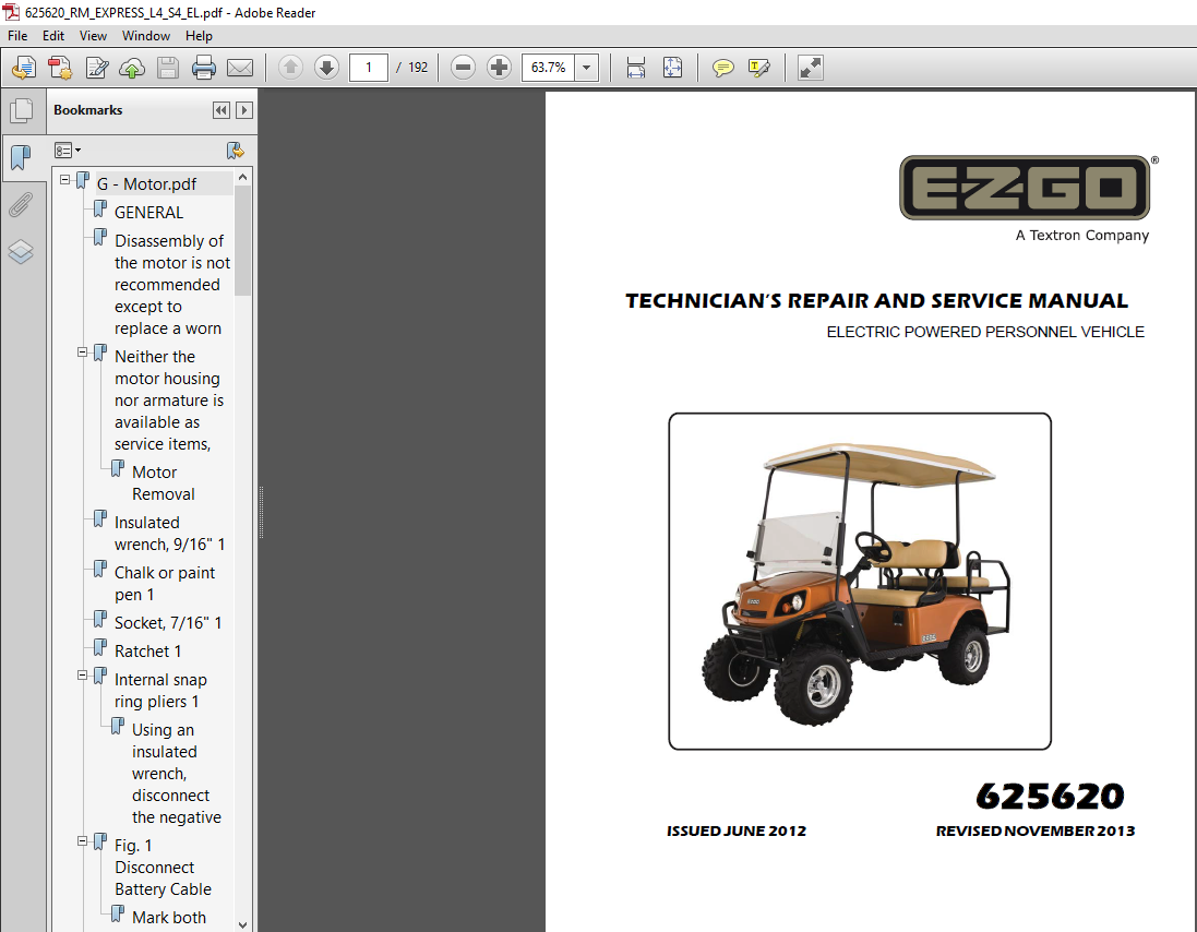 EZGO Express L4 S4 TECHNICIAN’S REPAIR AND SERVICE MANUAL (ELECTRIC