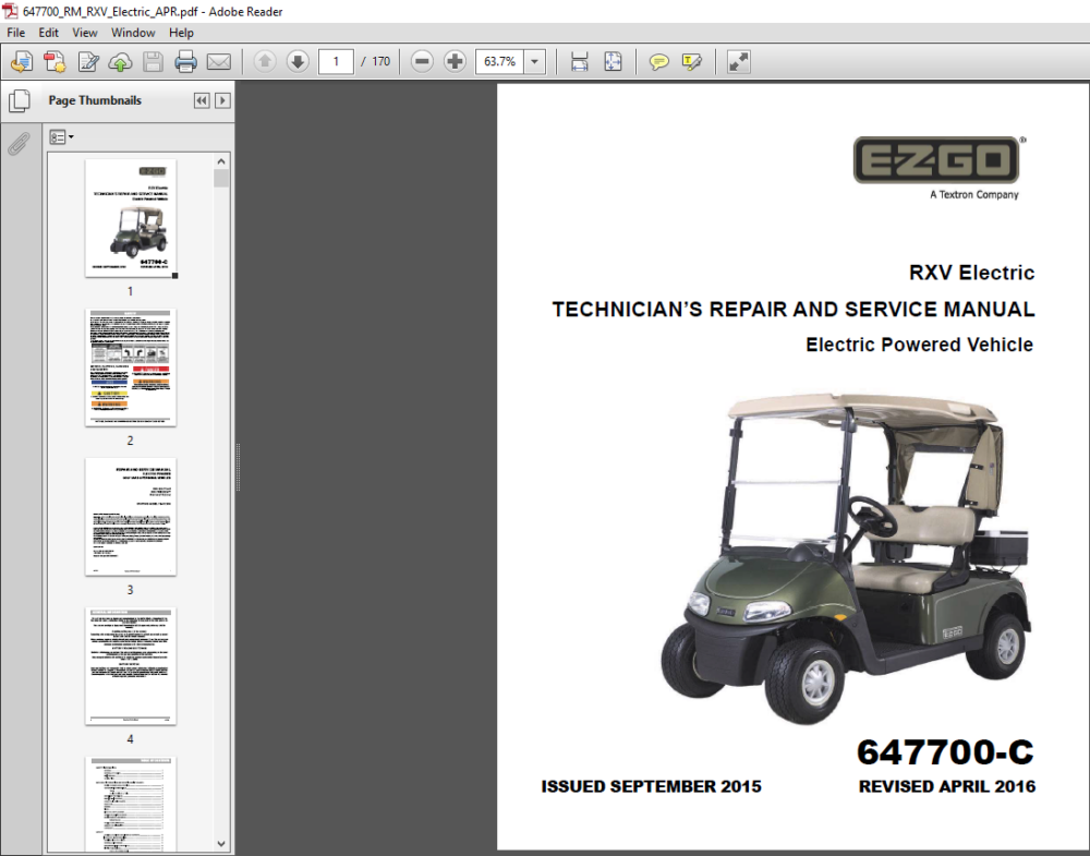 EZGO RXV ELECTRIC GOLFCAR FREEDOM SHUTTLE2+2 Service Manual PDF