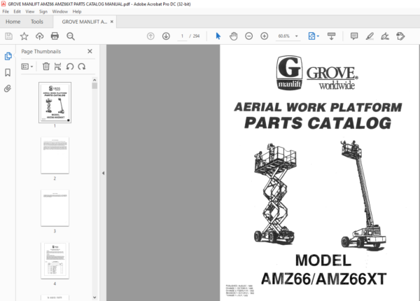 GROVE MANLIFT AMZ66 AMZ66XT PARTS CATALOG MANUAL – PDF DOWNLOAD – HeyDownloads – Manual Downloads